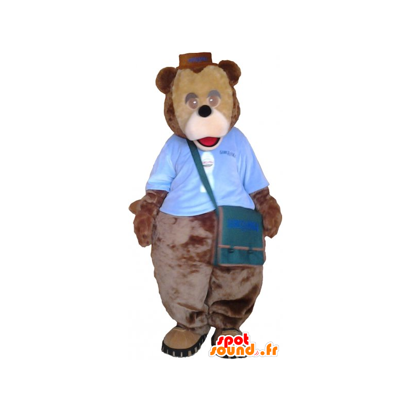 Mascotte de gros nounours marron avec une sacoche - MASFR033019 - Mascotte d'ours