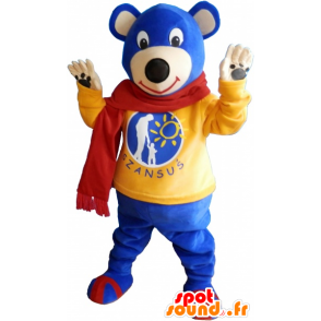 Azul de la mascota del oso que lleva un pañuelo rojo - MASFR033020 - Oso mascota