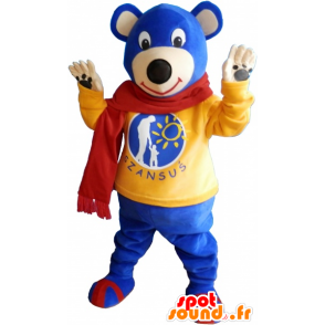 Blue bear mascot wearing a red scarf - MASFR033020 - Bear mascot