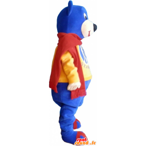 Blue bear mascot wearing a red scarf - MASFR033020 - Bear mascot