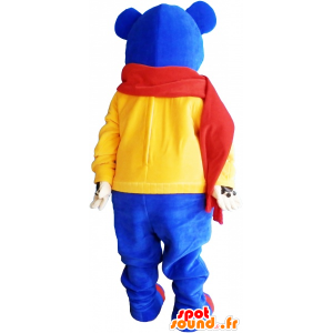 Blå björnmaskot som bär en röd halsduk - Spotsound maskot