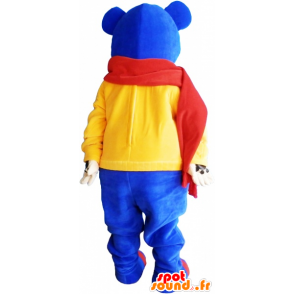 Azul de la mascota del oso que lleva un pañuelo rojo - MASFR033020 - Oso mascota