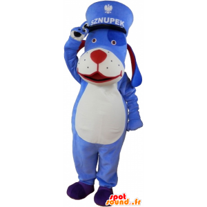 Mascotte de chien bleu et blanc avec un képi - MASFR033021 - Mascottes de chien