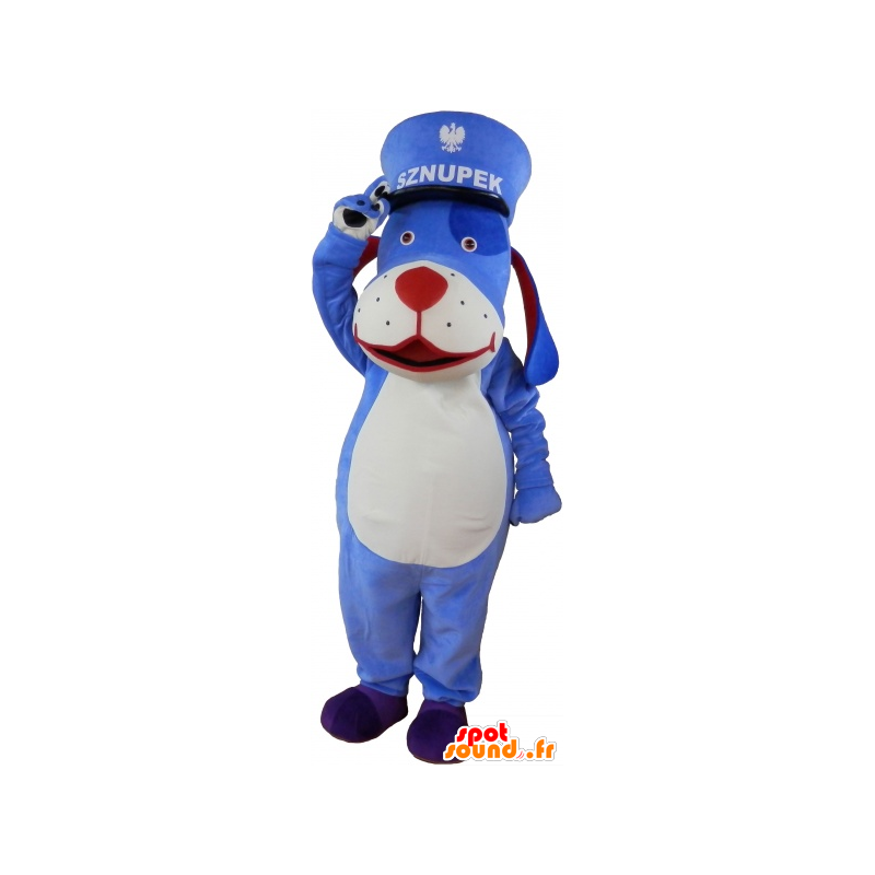 Cane mascotte blu e bianco con un kepi - MASFR033021 - Mascotte cane