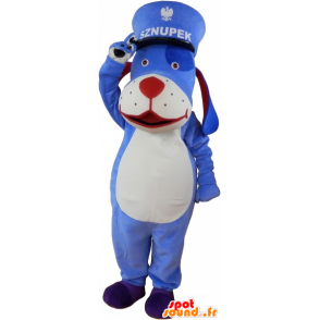 Blaue und weiße Hund Maskottchen mit einem Käppi - MASFR033021 - Hund-Maskottchen