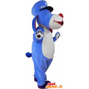 Blue and white dog mascot with a kepi - MASFR033021 - Dog mascots