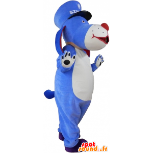 Μπλε και άσπρο μασκότ σκυλί με ένα καπάκι - MASFR033021 - Μασκότ Dog