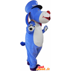 Blaue und weiße Hund Maskottchen mit einem Käppi - MASFR033021 - Hund-Maskottchen