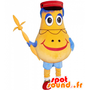 Yellow snowman mascot pear-shaped with a kepi - MASFR033022 - Human mascots