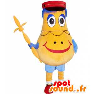 Amarelo boneco mascote pear-shaped com uma tampa - MASFR033022 - Mascotes homem