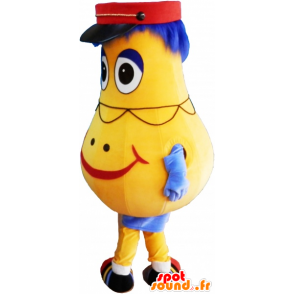Amarelo boneco mascote pear-shaped com uma tampa - MASFR033022 - Mascotes homem