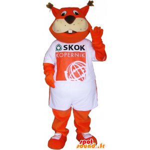 Arancione mascotte volpe vestito con una t-shirt - MASFR033023 - Mascotte Fox