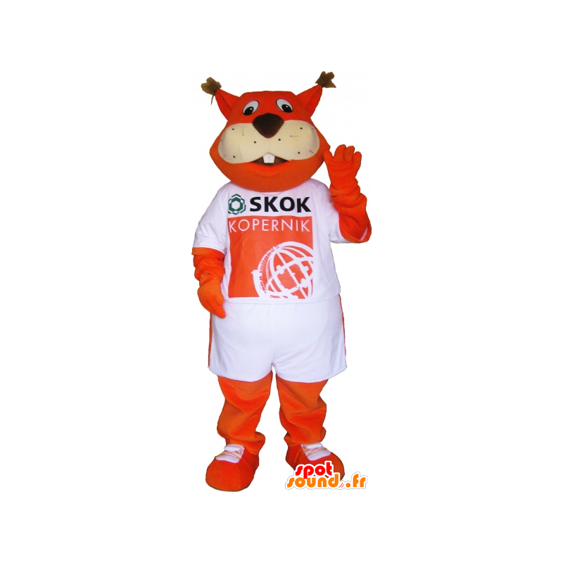 Arancione mascotte volpe vestito con una t-shirt - MASFR033023 - Mascotte Fox