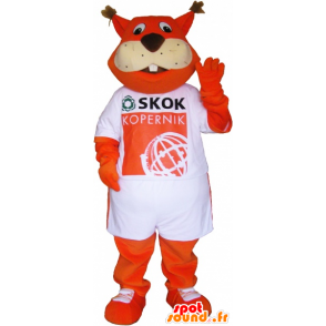 Orange fox mascot dressed in a t-shirt - MASFR033023 - Mascots Fox