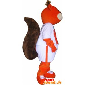 Arancione mascotte volpe vestito con una t-shirt - MASFR033023 - Mascotte Fox