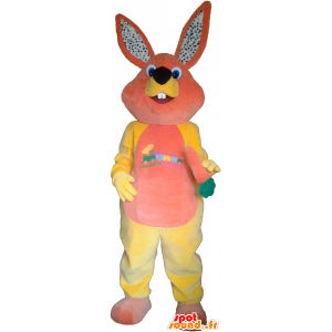 Pink and yellow plush rabbit mascot - MASFR033025 - Rabbit mascot