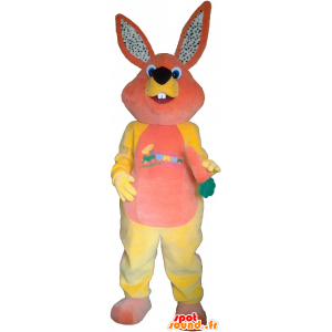 Lyserød og gul fyldt kaninmaskot - Spotsound maskot
