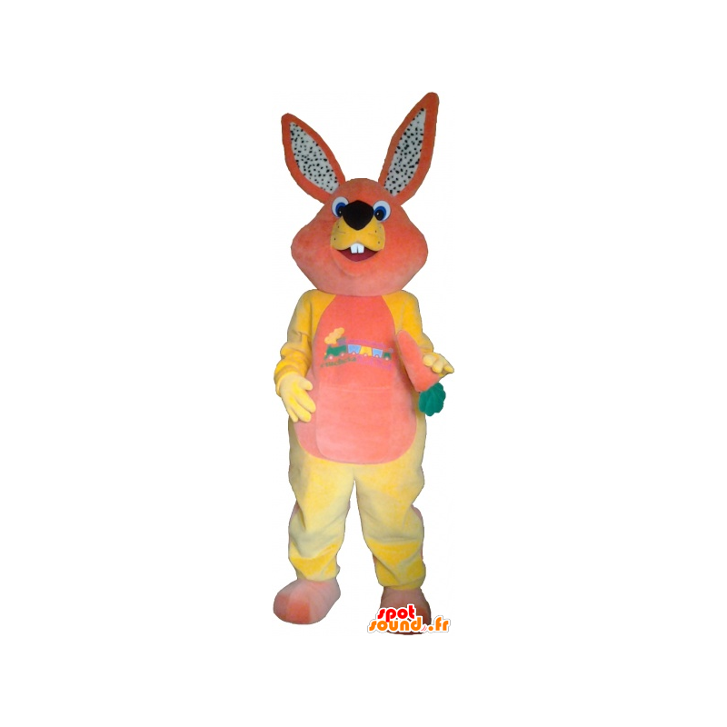 Pink and yellow plush rabbit mascot - MASFR033025 - Rabbit mascot