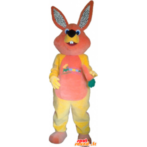 Mascote coelho de pelúcia rosa e amarelo - MASFR033025 - coelhos mascote