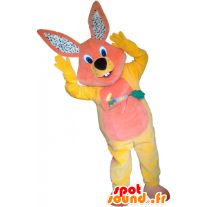 Pink and yellow plush rabbit mascot - MASFR033025 - Rabbit mascot