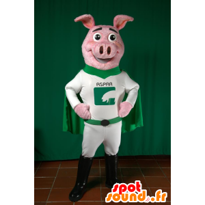 Varken mascotte gekleed in groen en wit superheld - MASFR033026 - Pig Mascottes