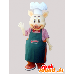 Cocinero mascota de cerdo con un delantal y gorro de cocinero - MASFR033027 - Las mascotas del cerdo