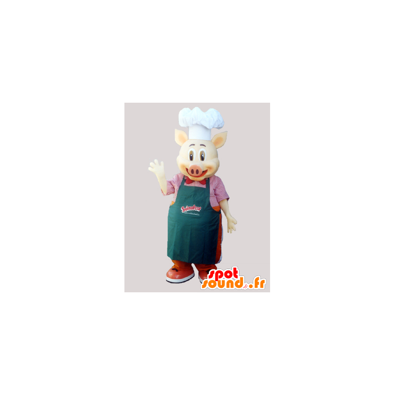 Cocinero mascota de cerdo con un delantal y gorro de cocinero - MASFR033027 - Las mascotas del cerdo