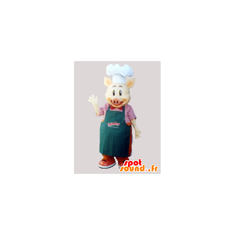 Chief cook varken mascotte met een schort en een koksmuts - MASFR033027 - Pig Mascottes