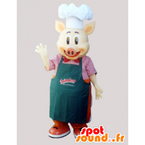 Koch Schwein Maskottchen mit Schürze und Kochmütze kochen - MASFR033027 - Maskottchen Schwein