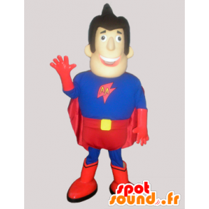 Homem super-herói da mascote em azul e vermelho - MASFR033029 - Mascotes homem