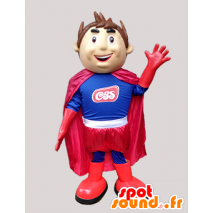 Boy Mascot superheld in blauw en rood - MASFR033030 - Mascottes Boys and Girls