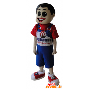 Boy mascot in blue overalls and red T-shirt - MASFR033033 - Mascots boys and girls