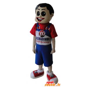 Menino Mascot macacão azul e camiseta vermelha - MASFR033033 - Mascotes Boys and Girls