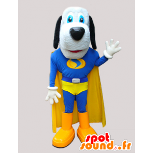 Niedlichen Hund Maskottchen in blau und gelb superhero - MASFR033034 - Hund-Maskottchen