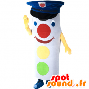 Mascotte de feu tricolore blanc et coloré avec un képi - MASFR033036 - Mascottes d'objets