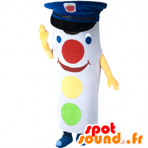 Mascotte witte en gekleurde stoplicht met een pet - MASFR033036 - mascottes objecten