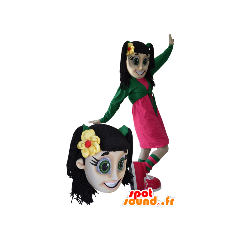 Mascotte de fille, d'ado, brune avec les yeux verts - MASFR033039 - Mascottes Garçons et Filles