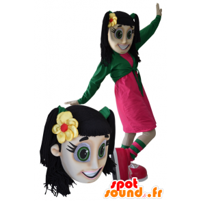 Mascotte de fille, d'ado, brune avec les yeux verts - MASFR033039 - Mascottes Garçons et Filles