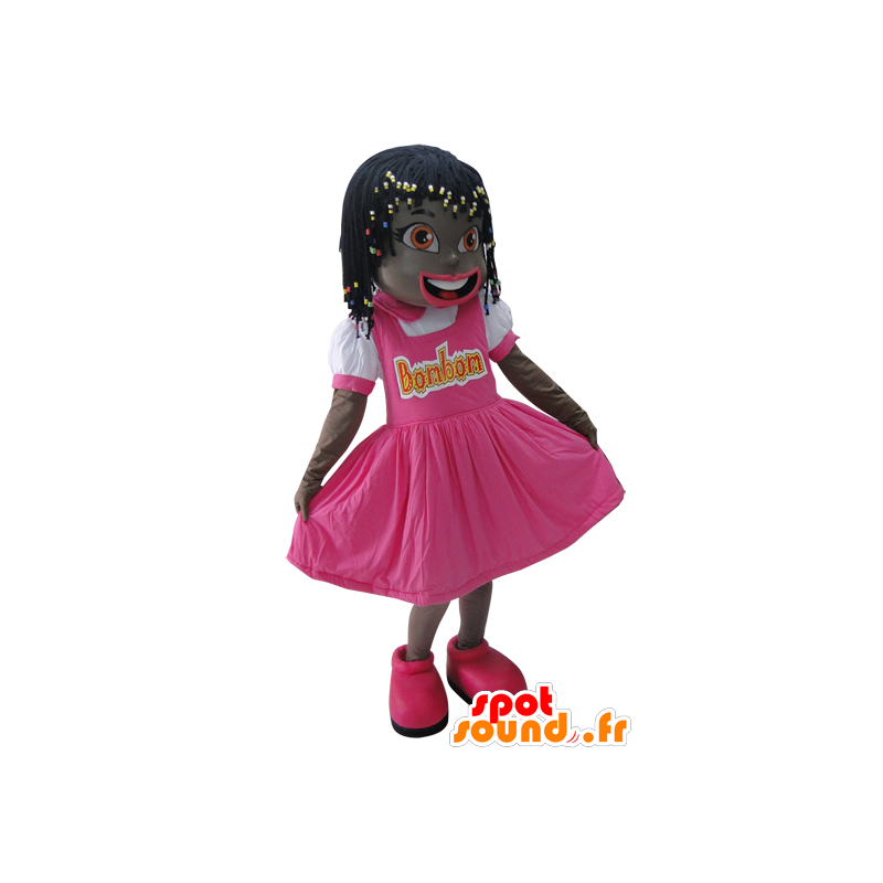 Small African girl dressed in pink mascot - MASFR033040 - Mascots boys and girls