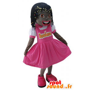 Piccola Ragazza africana vestita di rosa, mascotte - MASFR033040 - Ragazze e ragazzi di mascotte