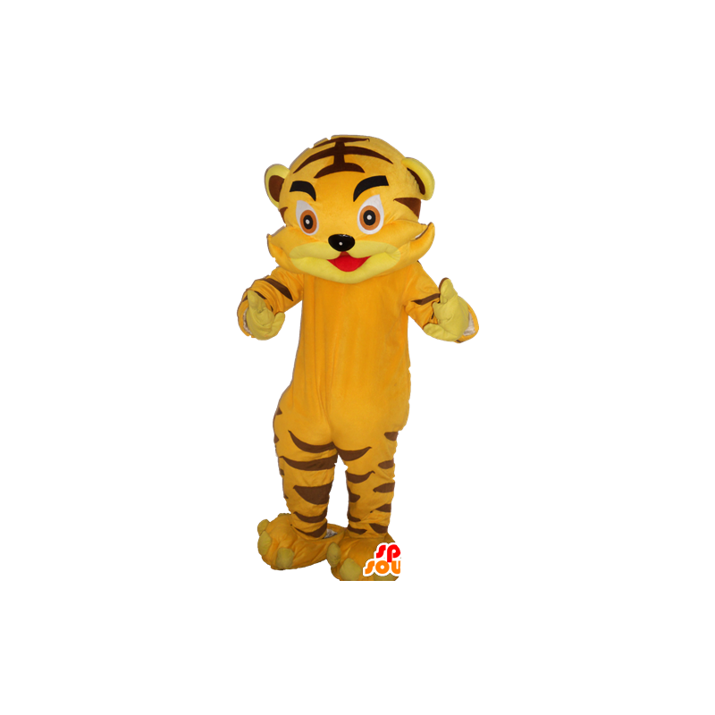 Simpatico gigante della mascotte della tigre di colore giallo - MASFR033043 - Mascotte tigre