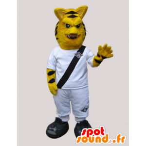 Tiger Mascot olhar feroz, vestida de branco - MASFR033044 - Tiger Mascotes