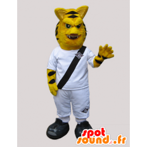 Tiger Mascot wyglądać zacięta, ubrana na biało - MASFR033044 - Maskotki Tiger