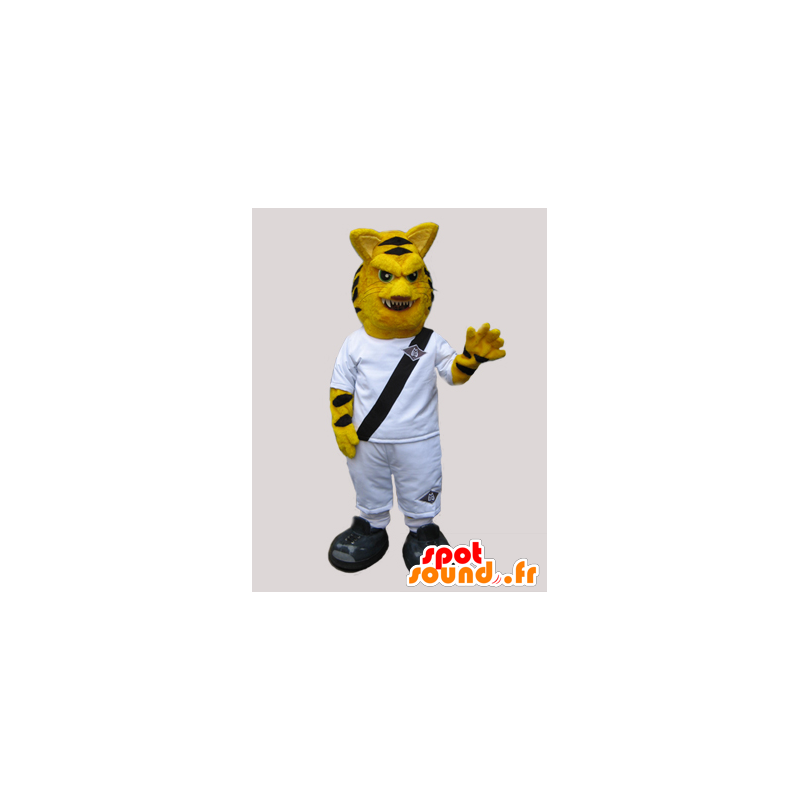 Tiger Mascot wyglądać zacięta, ubrana na biało - MASFR033044 - Maskotki Tiger