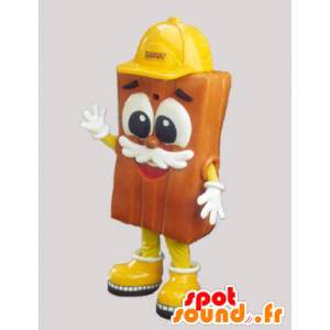 Brown brick mascot with a yellow helmet - MASFR033046 - Mascots of objects