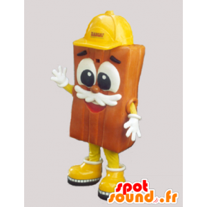 Mascotte de brique marron avec un casque jaune - MASFR033046 - Mascottes d'objets