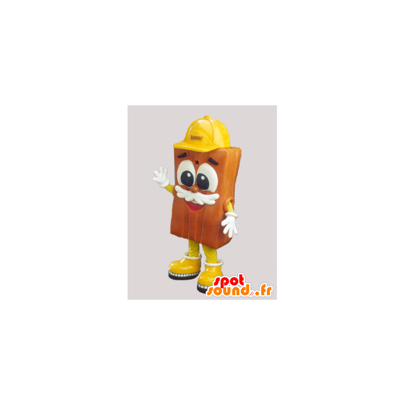 Mascotte de brique marron avec un casque jaune - MASFR033046 - Mascottes d'objets
