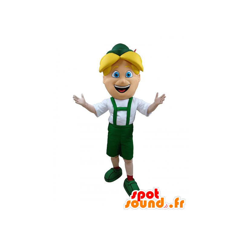 Blond pojkemaskot i grön tyrolsk dräkt - Spotsound maskot