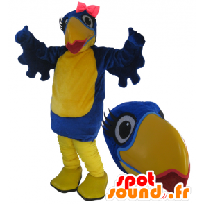 Wholesale mascot blue and yellow bird with lipstick - MASFR033051 - Mascot of birds
