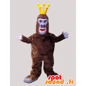 Mascotte de singe gorille marron avec une couronne - MASFR033058 - Mascottes Singe